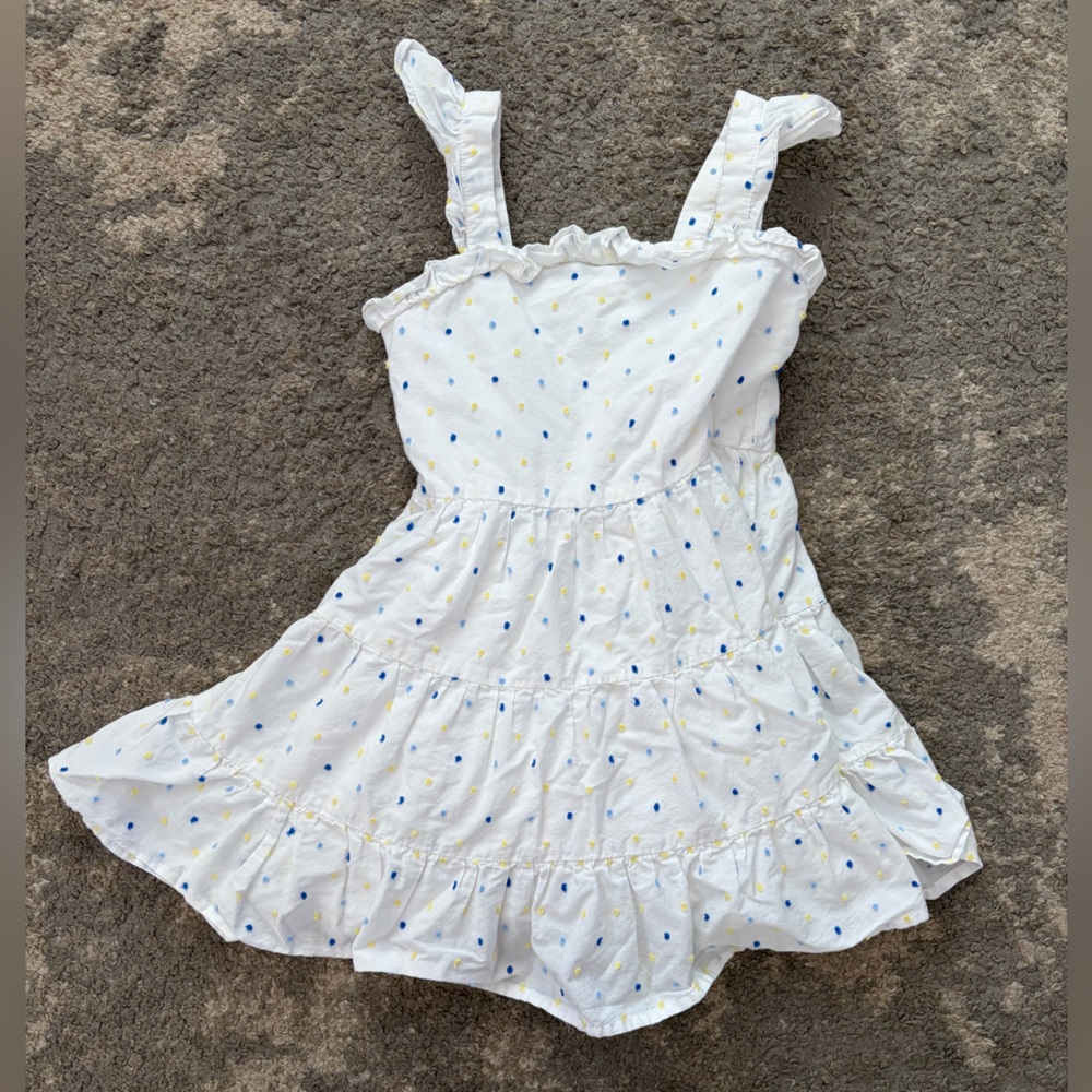 Janie and Jack White Dress with Blue and Yellow Dots
